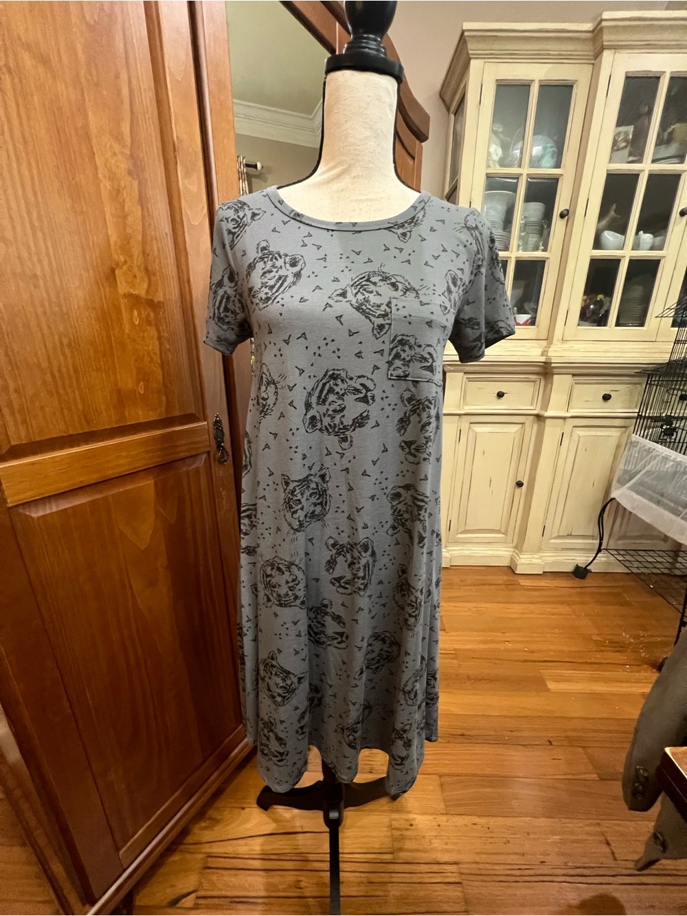 LuLaRoe Grey Short-Sleeve Midi Dress with Tiger Print